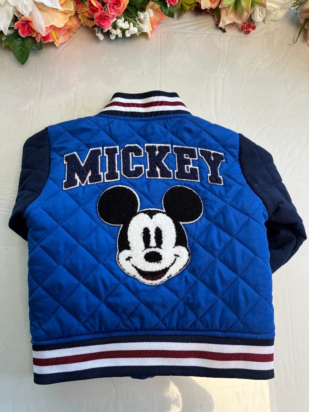 Disney Junior Mickey Mouse Quilted Varsity Bomber Jacket Blue 2T Toddler Zip - Picture 2 of 6